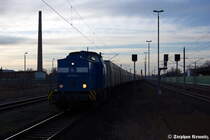 293 026-1 PRESS (202 746-4) mit leeren Hackschnitzelzug in Rathenow Richtung Wustermark unterwegs. Netten Gru� zur�ck! 31.12.2011