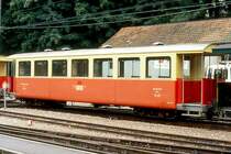 WB - B 49 am 08.09.1990 in Waldenburg - Personenwagen - SWS - Baujahr 1953- 10,00t - Sitzpl�tze 2.Klasse 42 - L�P 13,20m - zul�ssige Geschwindigkeit 55 km/h. Hinweis: 12/1992a, 02/1993 vor Schule Bubendorf aufgestellt, 1999 zur�ck an WB
