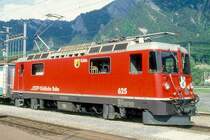 RhB - Ge 4/4 II 625  K�BLIS  am 17.05.1994 in Untervaz - Thyristor-Streckenlokomotive - �bernahme 01.06.1984 - SLM5266/BBC - 1700 KW - Gewicht 50,00t - L�P 12,74m - zul�ssige Geschwindigkeit 90 km/h - �2=14.06.1991 - Logo RhB deutsch.
