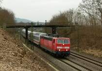 181 219-7 ist mit dem IC 2055 Saarbr�cken - Heidelberg am 26.01.2012 in Bruchm�hlbach-Miesau