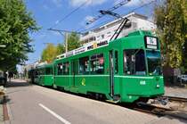 Dreiwagenzug mit dem Be 4/4 498 an der Ankunftshaltestelle der Linie 14 in Pratteln. Die Aufnahme stammt vom 14.08.2011.