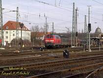 Eine 218 mit RegionalExpress nach Aschersleben �ber K�then, Bernburg und G�sten bei der Ausfahrt aus dem Dessauer Hauptbahnhof.