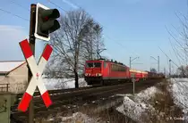 DB 155 032-6 mit G�terzug Richtung N�rnberg, KBS 820 Sonneberg - Lichtenfels - Bamberg - N�rnberg, fotografiert bei Baiersdorf am 31.01.2012