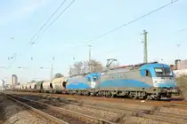 Adria Transport 1216 920-9 mit 1216 921-7 am LTE Getreidezug in Beuel am 5.2.2012 