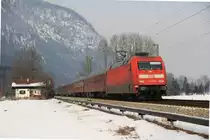 DB 101 086-7 mit dem versp�teten NF 13411 am 04.02.2012 aufgenommmen bei Niederaudorf.