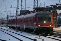 928/628 als RE von Rostock Hbf nach Szczecin Glowny bei der Einfahrt im Rostocker Hbf.das Doppel-Gespann ging dann ins BW zur�ck 11.02.2012