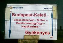 Zuglaufschild EN 441  VENEZIA EURONIGHT  Venezia Santa Lucia - Budapest-Keleti pu, in Si�fok; 31.05.2011