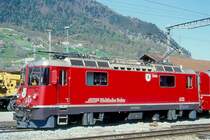 RhB - Ge 4/4 II 632  ZIZERS  am 25.04.1999 in Landquart - Thyristor-Streckenlokomotive - �bernahme 12.12.1984 - SLM5273/BBC - 1700 KW - Gewicht 50,00t - L�P 12,74m - zul�ssige Geschwindigkeit 90 km/h - �2=28.01.1993 - Logo RhB deutsch
