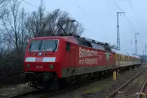 120 502-0 mit Gleismesszug der DB Netz Instandhaltung abgestellt im Rostocker Hbf.28.02.2012