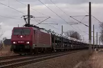Am 19.02.2012 f�hrt 189 800-6 der MTEG mit einem Autozug bei Radegast in Richtung Leipzig.