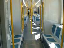 Inneneinrichtung der Eurotrams, hergestellt wurden die Z�ge von Bombardier Transportation, die Spurweite ist 1435 mm, also Normalspur.