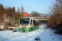 654 037 (VT37) als VBG20822 (Falkenau -) Graslitz - Zwickau in Klingenthal,  10.2.012.