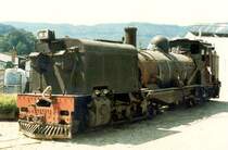 S�dafrikanische Dampflok Drakensberg bei der Ankunft im Juli 1986 auf dem Areal der Baumschule Schinznach 
