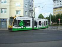 Da wegen eines Unfalls der Streckenabschnitt T�pferstra�e/Rautenstra�e vor�bergehend gesperrt werden mu�te, verkehrte TW 106 am 07.07.2005 au�erplanm��ig als Linie 5 von Nordhausen-Ost zum Krankenhaus.