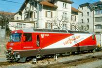 RhB - Ge 4/4 III 644  SAVOGNIN  am 28.02.1997 in Chur - Drehstrom-Universallokomotive - �bernahme 14.04.1994 - SLM5492/ABB - 3200 KW - Gewicht 62,00t - L�P 16,00m - zul�ssige Geschwindigkeit 100 km/h - Logo RhB rh�toromanisch - Werbung: VIESSMANN - gescanntes Dia
