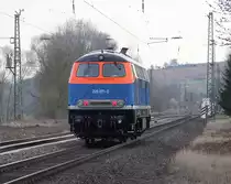 Und nochmal ein Nachschuss auf das gute  neue  bunte St�ck der NBE: 225 071-0 als Tfzf in Richtung S�den. Aufgenommen am B� Eltmannshausen/Oberhone am 04.03.2012.