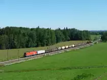 Ein �BB Taurus zieht einen gemischten G�terzug durch den Korridor bei �bersee am 09.10.11.