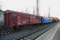 Am 08. April 2012 stand ein Trafo-Transport, bestehend aus Gbs Ger�tewaggon, L� - Begleitwaggon und Uaai Transportwaggon, in Rackwitz.