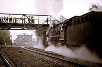 Bild 5: Mit vereinten Kr�ften kurz vorm Ziel. Beide Lokf�hrer mussten sehr vorsichtig ihre Lok f�hren, denn die Schienen waren durch den Regen ganz sch�n glatt.