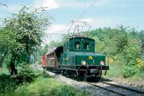 BC Museumsbahn Extrazug 755 von Blonay nach Chamby am 19.05.1997 bei Weiche mit E-Lok ex+GF+ Ge 4/4 75 - exBOB C4 44 - exNStCM B 7.

