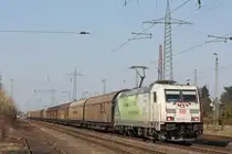 185 389  CO2Frei  am 22.3.12 mit einem Papierzug von Oberhausen-West nach �sterreich bei der Durchfahrt durch Ratingen-Lintorf.