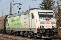 185 389  Co2Frei  im Portrait:Hier bei der Durchfahrt durch Ratingen-Lintorf am 22.3.12.