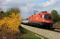 �BB 1116 110-7 vor EC 1113 Frankfurt - Salzburg, KBS 951 M�nchen - Salzburg, fotografiert in Weiching am 17.04.2012