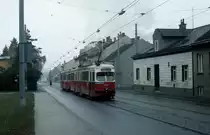 Wien Wiener Stadtwerke-Verkehrsbetriebe (WVB) SL 60 (E1 4532 (Bombardier-Rotax 1973)) XIII, Hietzing, Speising, Speisinger Straße / Winkelbreiten am 2. November 1975. - Scan eines Diapositivs. Kamera: Minolta SRT-101.
