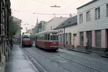 Wien Wiener Stadtwerke-Verkehrsbetriebe (WVB) SL 60 (E1 4515 / c2 1066 (Lohnerwerke 1972 bzw. 1957)) XXIII, Liesing, Mauer, Speisinger Straße am 2. November 1975. - Scan eines Diapositivs. Kamera: Minolta SRT-101.