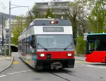 asm Seeland - Triebwagen Be 2/6 501 auf der Strasse in Biel unterwegs f�r nach T�uffelen - Ins am 25.04.2012