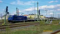 Zur Zeit gibt es wieder Highlights in Freiberg zu sehen, hier die 185 642-6 der MGW am 25.4.12 mit neuen Schwellen f�r die Streckenerneuerung zwischen Freiberg und Frankenstein  