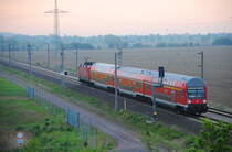 RE 26006 von Leipzig nach Halle/Saale, auf der Neubaustrecke zwischen Leipzig/Messe und Flughafen Leipzig/Halle. (05.05.2012)