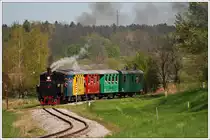 Der Stainzer Flascherlzug im Zuge einer Sonderfahrt f�r eine schweizer Reisegruppe am 26.4.2012 zwischen Neudorf und Herbersdorf aufgenommen.