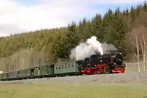 99 781 der R�BB ist am 09.04.2012 zwischen den Hp Forellenhof und dem Bahnhof Schmalzgrube unterwegs. 

