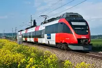 4124 030 ist mit S-Bahn 21019 von St. P�lten nach Wien Franz Josef's Bahnhof unterwegs. Die Aufnahme entstand am 12.05.2012, kurz vor Tulln Stadt.