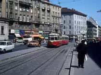 Wien Wiener Stadtwerke-Verkehrsbetriebe (WVB) SL 5 (L3 489 (Lohnerwerke 1959)) IX, Alsergrund, Alserbachstraße / Nußdorfer Straße am 30. April 1976. - Scan eines Diapositivs. Kamera: Leica CL.