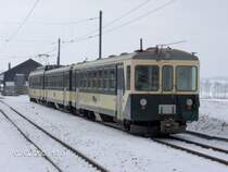 Aus dem Archiv: Be 4/4 Pendelzug, Zug Nr. 26, in Bercher. Der Zug wurde nun auf ein Abstellgleis man�vriert, um bis zum sp�ten Nachmittag zu warten. 02.02.2009.