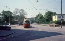 Wien Wiener Stadtwerke-Verkehrsbetriebe (WVB) SL 6 (E1 4509 (Lohnerwerke 1972)) XI, Simmering, Geiselbergstraße / Sedlitzkygasse / Gottschalkgasse am 3. Mai 1976. - Scan eines Diapositivs. Kamera: Leica CL.