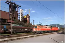 Nachdem 1144 040 und 1142 682 den Erzzug 55666 von Eisenerz nach Donawitz brachten, ging es anschlie�end als Lokzug wieder retour nach Leoben. 
Donawitz 10.5.2012 