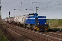 Vossloh G 1206 von InfraLeuna (Nr.207) bringt einen Kesselzug aus Richtung Wei�enfels am 30.04.2012 nach Gro�korbetha.