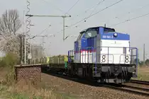 Strabag 203 841 zog am 3.4.12 einen Schotterzug durch Porz Wahn.