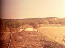 1993, Bad Freienwalde, Abzw nach Angem�nde und seit 1967 stillgelegte Strecke nach Hohenwutzen bzw. Zehden / Cedynia. (stillgelegt 1967 bzw. 1945) Nicht in Dokumentations-Absicht sondern einfach-nur-so-Laune gemacht. Im Nachhinein �rgerts mich - aber, falls es keine besseren gibt - besser ein schlechtes als keines.