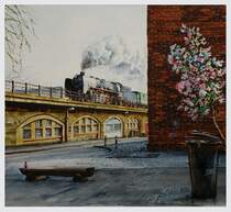 Sonderfahrt der 03 001 auf den Gleisen der Berliner Stadtbahn,
Aquarell, 2012.
Maler und Fotograf Bernd Kauschmann