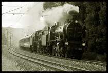 109.13 aus Strasshof und ihre ungarische Schwester 109.109 bei der R�ckfahrt vom Dampfloktreffen in M�rzzuschlag mit ihrem Sdz R 16248 bei der Ausfahrt aus Gloggnitz Richtung Wien am 11.6.2006