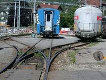 Chur altes Arosaareal 25.05.2005. Die Dreiwegweiche in die Abstellanlage der Arosabahn existiert seit 11.07.2005 nicht mehr.