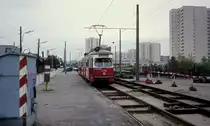 Wien Wiener Stadtwerke-Verkehrsbetriebe (WVB) SL 25 (E1 4788 (SGP 1972)) XXI, Floridsdorf, Leopoldau, Kürschnergasse (Endstation) am 31. Oktober 1976. - Scan eines Diapositivs. Film: Kodak Ektachrome. Kamera: Leica CL.