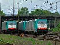 Cobratreffen am 11.05.2012 am Fu der Montzenrampe. 186 235 (2843) und 186 196 (2804) kommen mit einem langen Kohlenzug von Belgien und treffen auf die rangierende 186 211 (2819) in Aachen West.