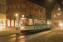 Augsburg Tw 538 an der Hst. Moritzplatz in der Brgermeister Fischer Strae, 25.02.1999.