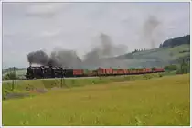 Sv 31219 mit 556 036 als Zuglok und 555 3008 als Vorspann, am 3.6.2012 anl�sslich der Kindertage in Vr�tky extra f�r autoverfolgende Fotografen von Vr�tky nach Kremnick� Bane in Verkehr gesetzt, aufgenommen kurz nach dem Bahnhof Horn� �tubňa
