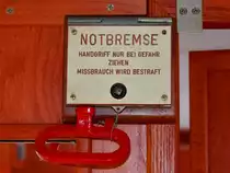 Die Notbremse des 60 Jahre alten Talbot Taunus (95 80 0301 041-1 D-RTB) am 06.06.2012. Zu sehen war dieser am Institut f�r Schienenfahrzeuge der RWTH Aachen.